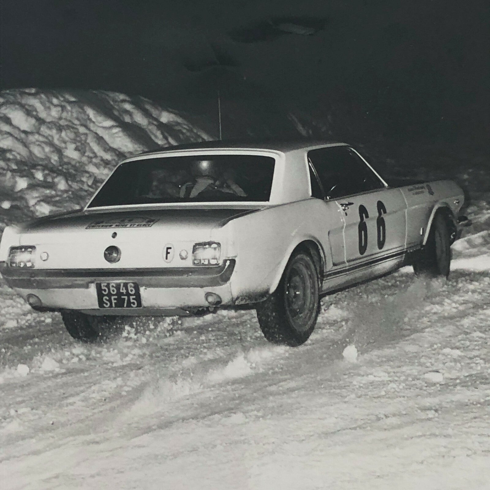 Vintage DPPI Racing Photo Photograph Ford Mustang Rally Car in Snow Greder + 