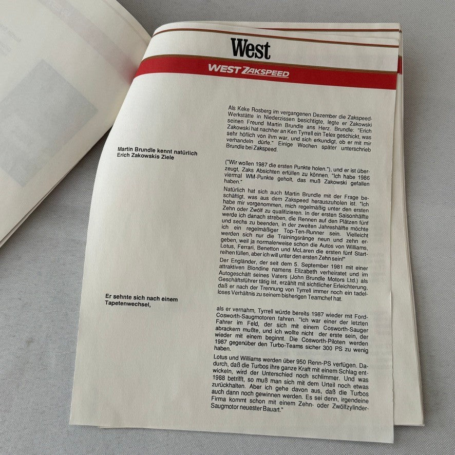 1987 West Zakspeed Racing Team Press Kit Photos Slides Martin Brundle GERMAN