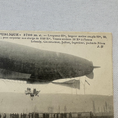 Vintage Zeppelin Airship Dirigible Postcard Post Card French Republique Republic