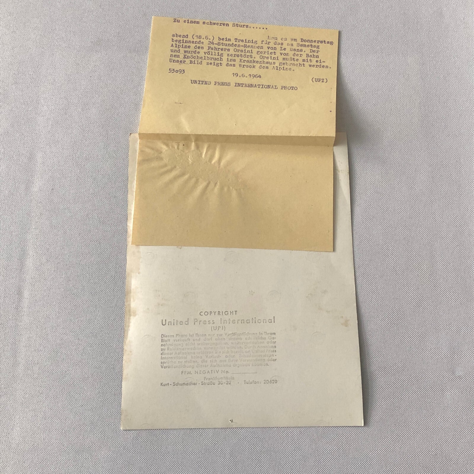 1964 24 Hours of LeMans Press Photo Photograph Renault Alpine Crash Orsini 