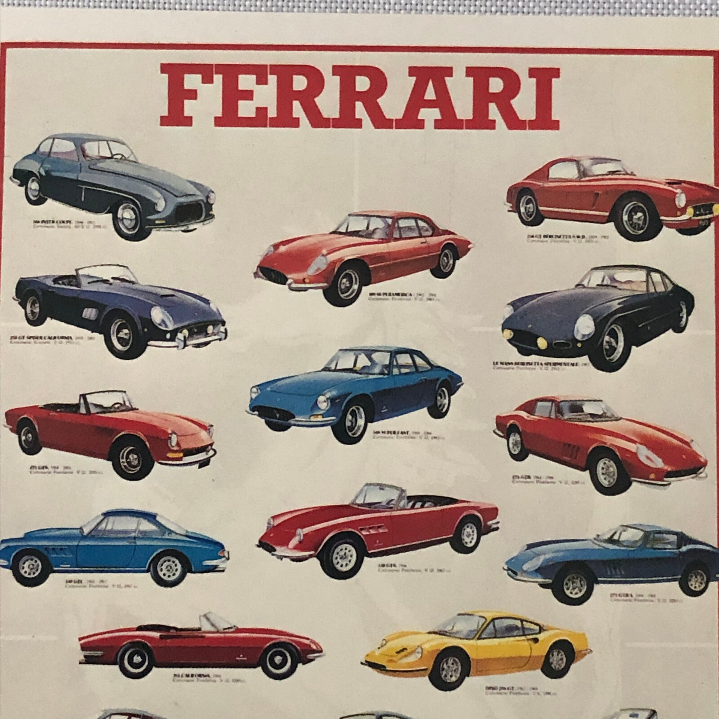 Ferrari Postcard Post Card 250 246 GT 288 GTO Mondial 412 512 BBi Daytona 275 +