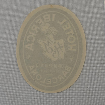 Vintage Hotel Travel Label Hotel Iberica Barcelona Spain Espana Spanish