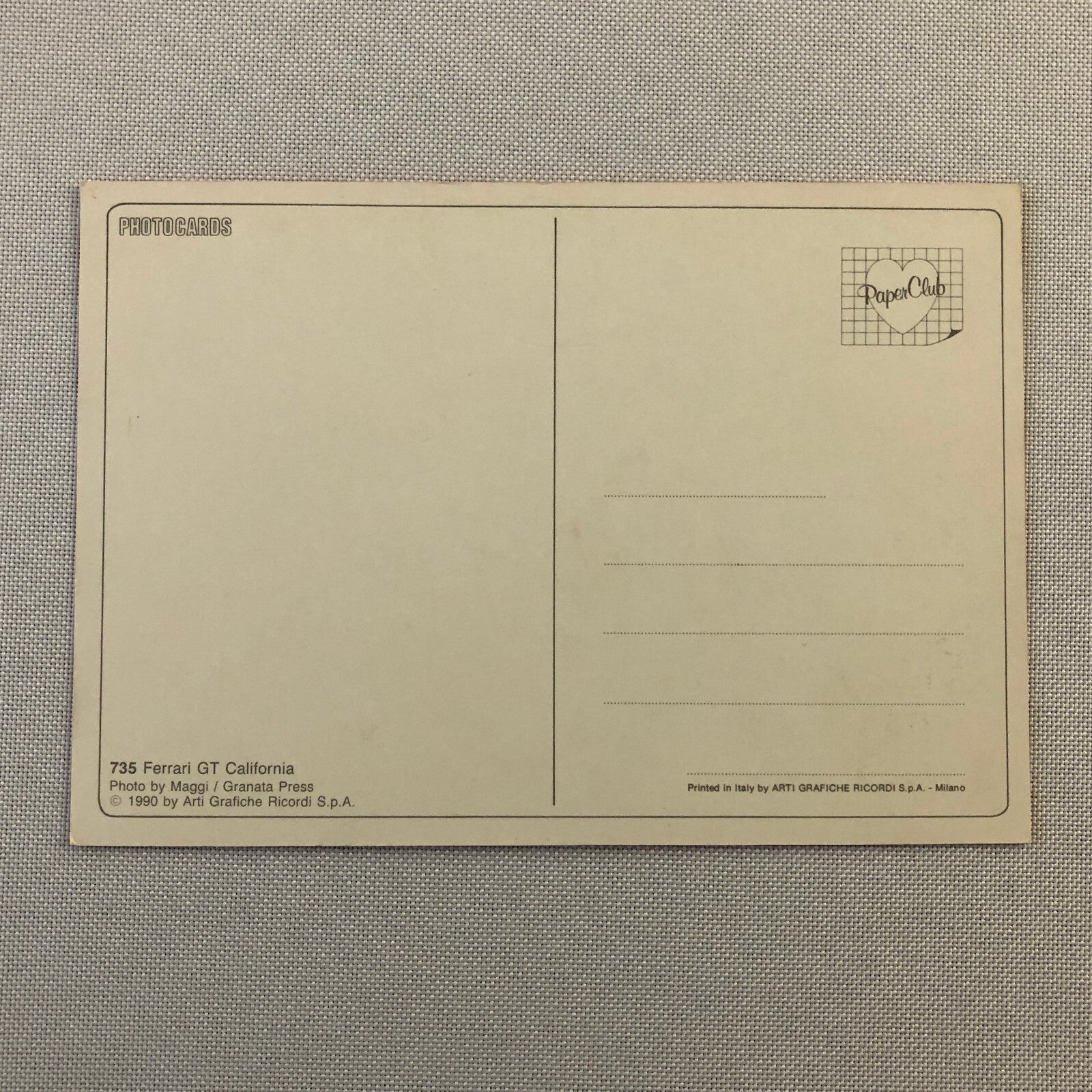 Ferrari 250 California GT Cabriolet Postcard Post Card 1990