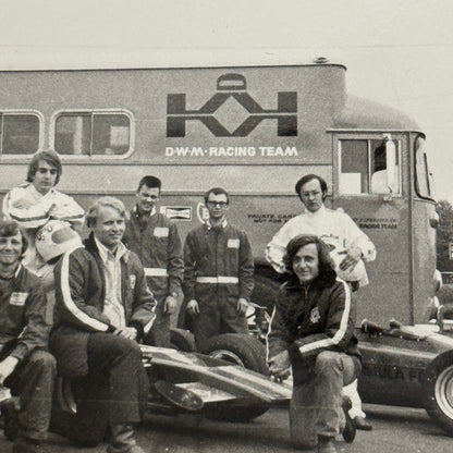 Vintage Car Racing Photo Jim Russell Racing Team Transporter Drivers Photograph