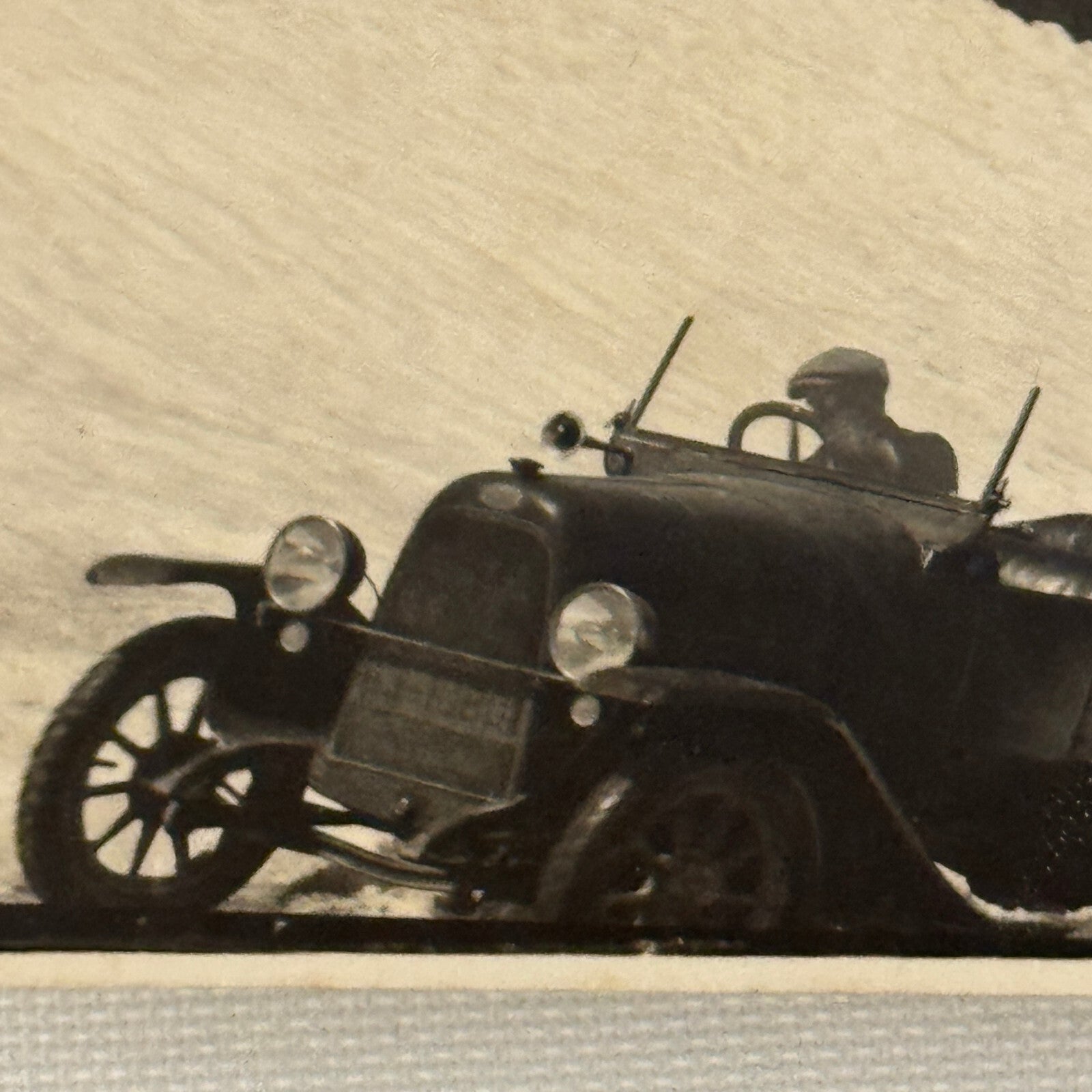 Vintage Photo Photograph Print Early Car Automobile Snow Mountain People