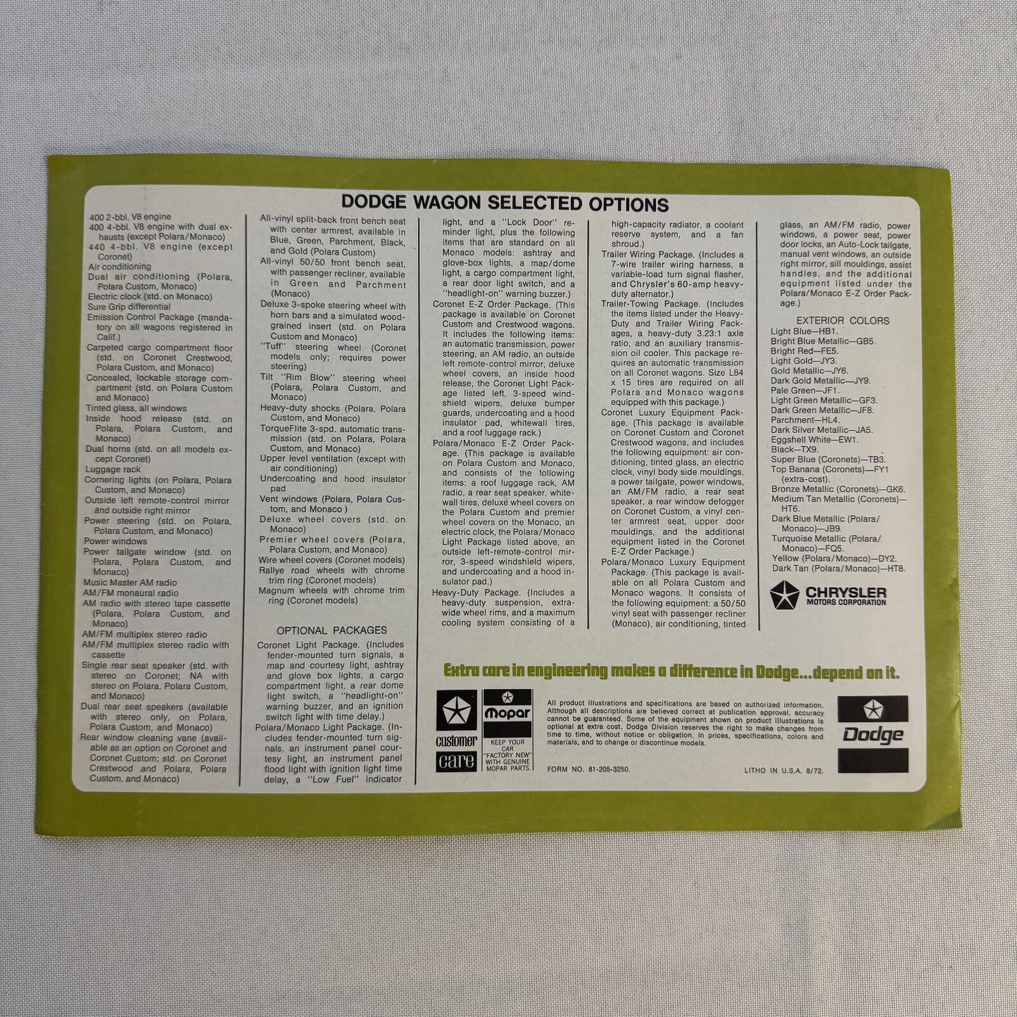 1973 Dodge Station Wagon Sales Brochure Catalog Dodge Coronet Polara Monaco Van