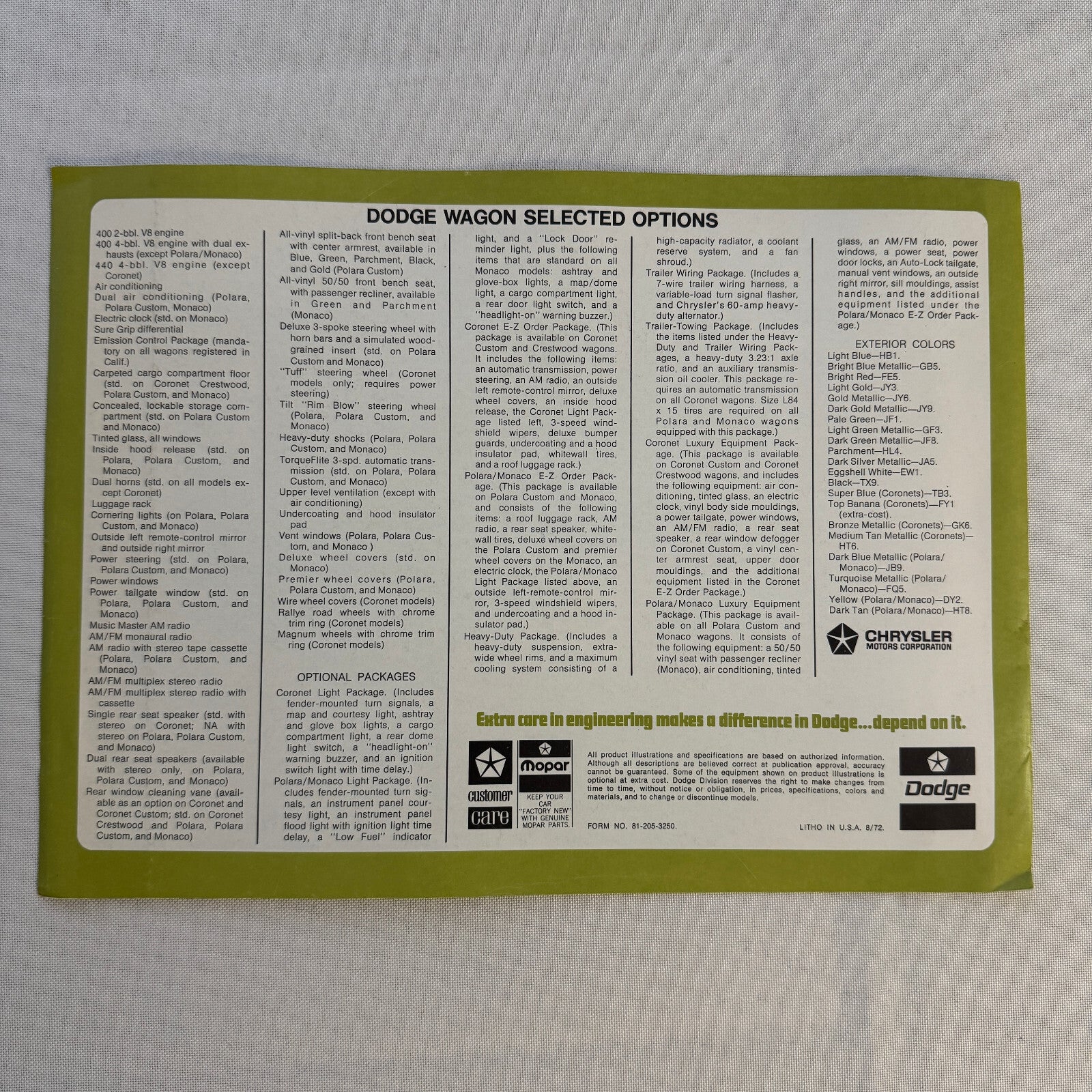 1973 Dodge Station Wagon Sales Brochure Catalog Dodge Coronet Polara Monaco Van