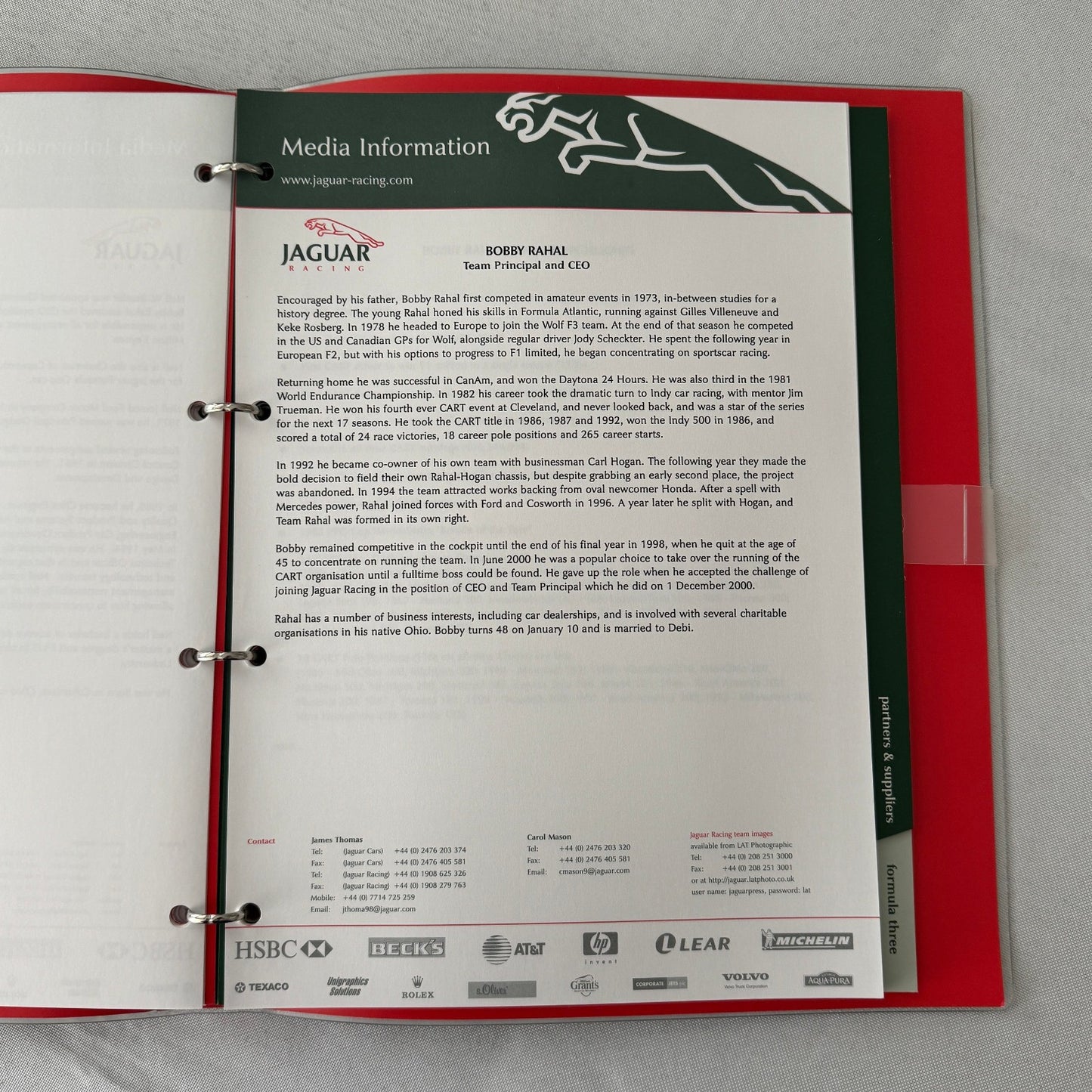 2001 Jaguar Racing Press Kit Formula 3 Formula One F1 Photos Eddie Irvine