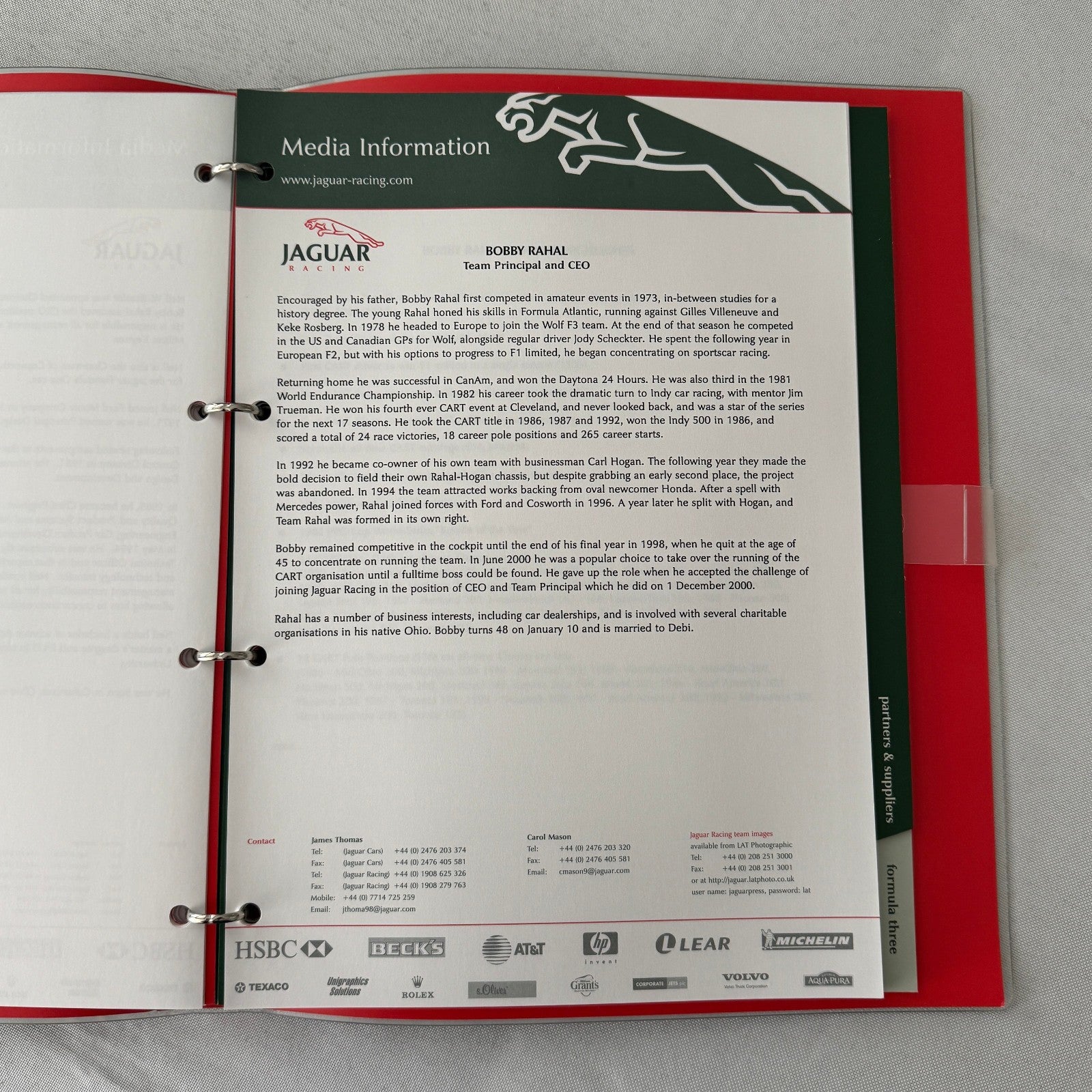 2001 Jaguar Racing Press Kit Formula 3 Formula One F1 Photos Eddie Irvine
