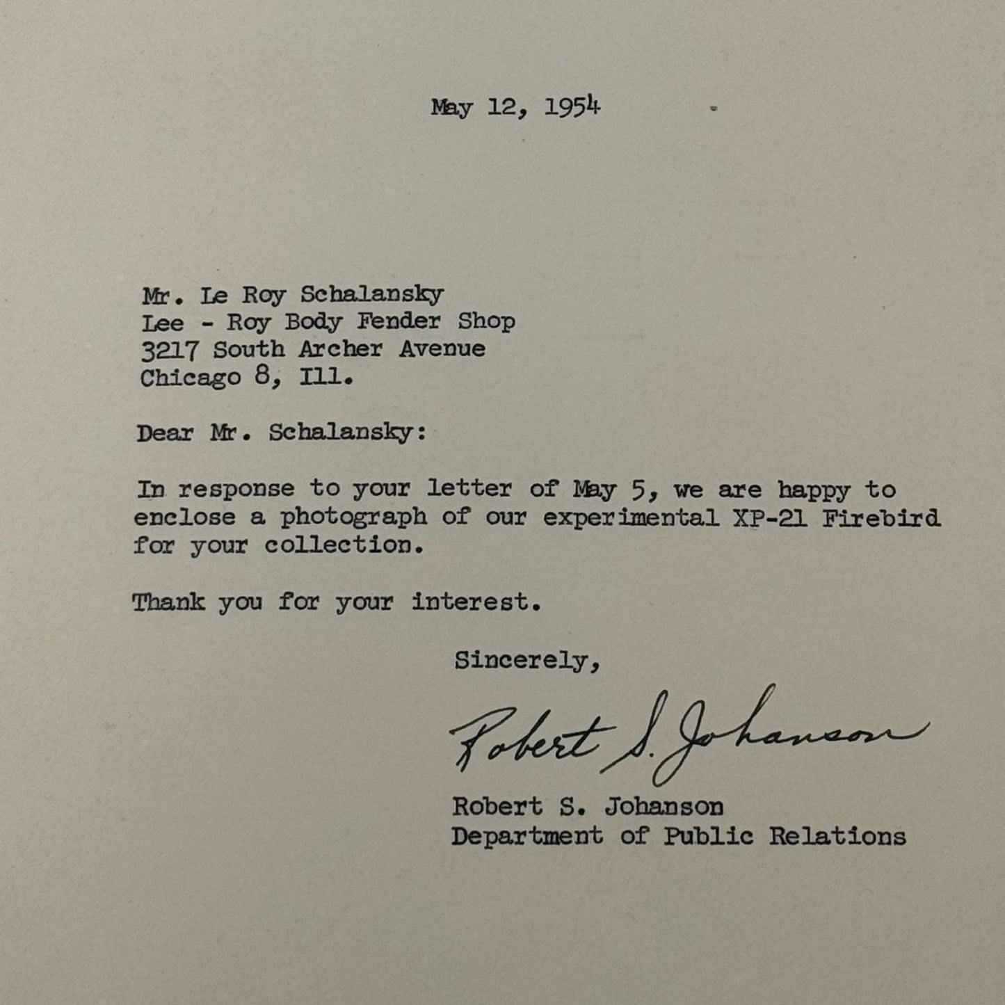 1954 General Motors Letter Letterhead Vintage Document Signed Public Relations