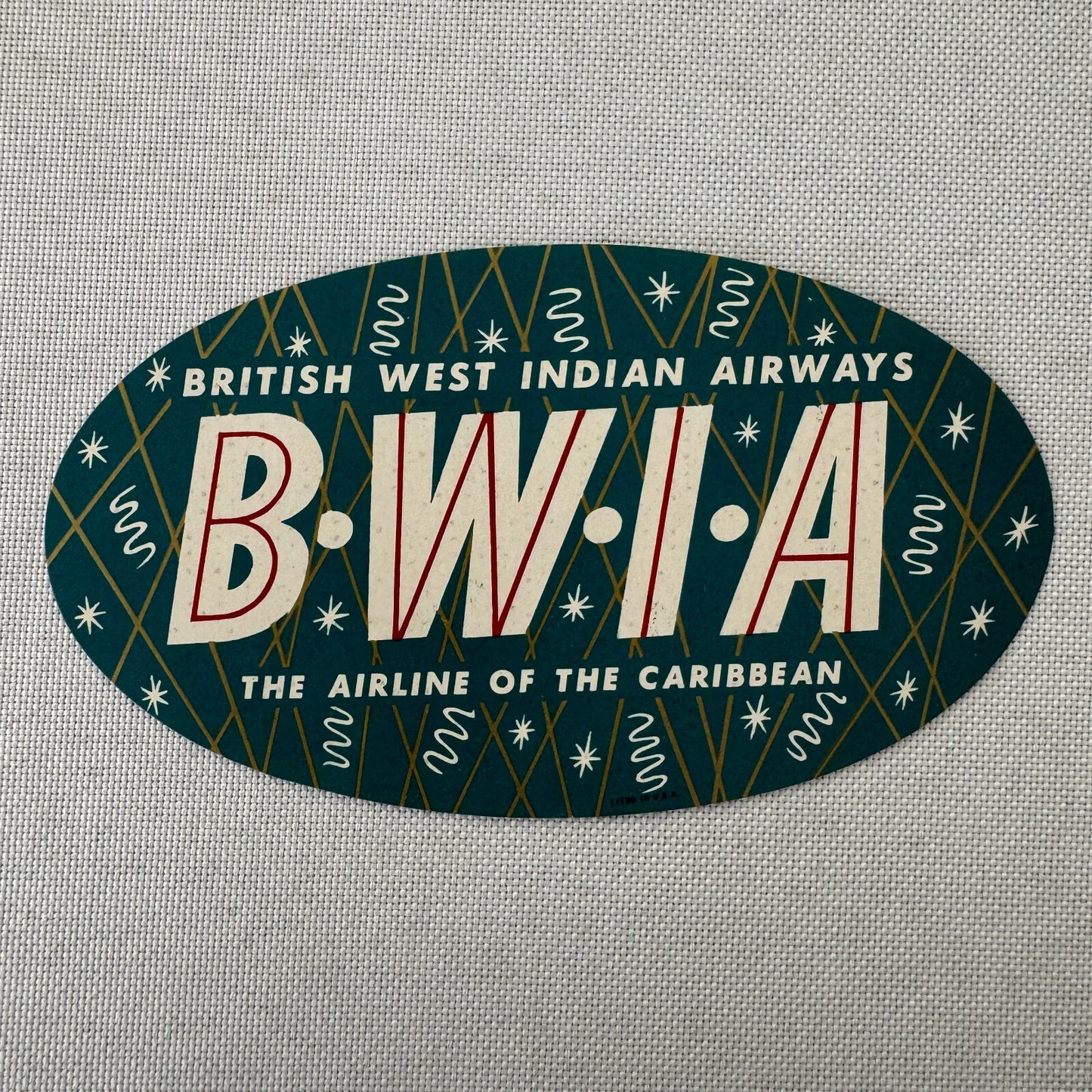 British West Indian Airways BWIA Caribbean Travel Luggage Label Vintage