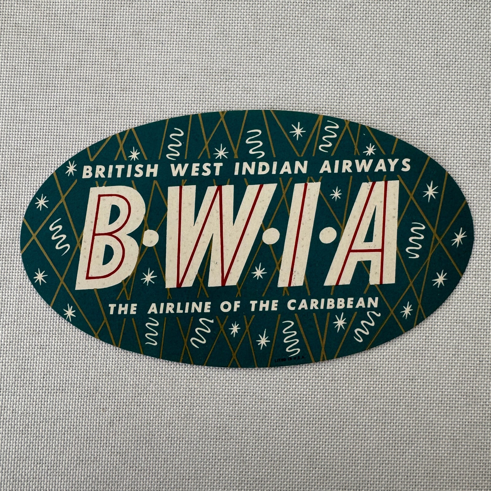 British West Indian Airways BWIA Caribbean Travel Luggage Label Vintage