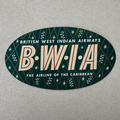 British West Indian Airways BWIA Caribbean Travel Luggage Label Vintage