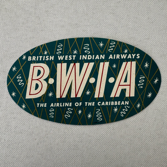 British West Indian Airways BWIA Caribbean Travel Luggage Label Vintage