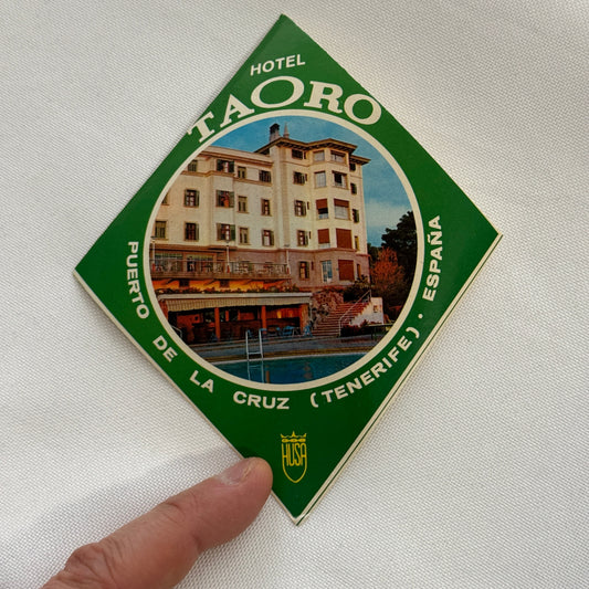 Vintage Travel Luggage Label Hotel Taoro Puerto de la Cruz Espana Spain Tenerife