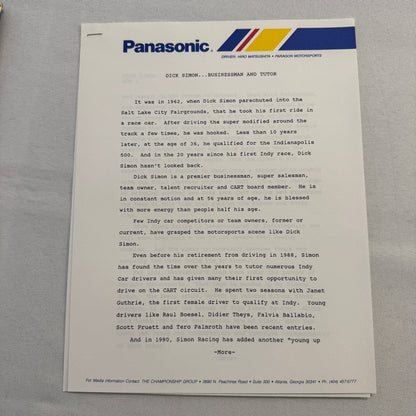 Hiro Matsushita CART Indy Car Racing Driver Press Kit Panasonic Team 1991