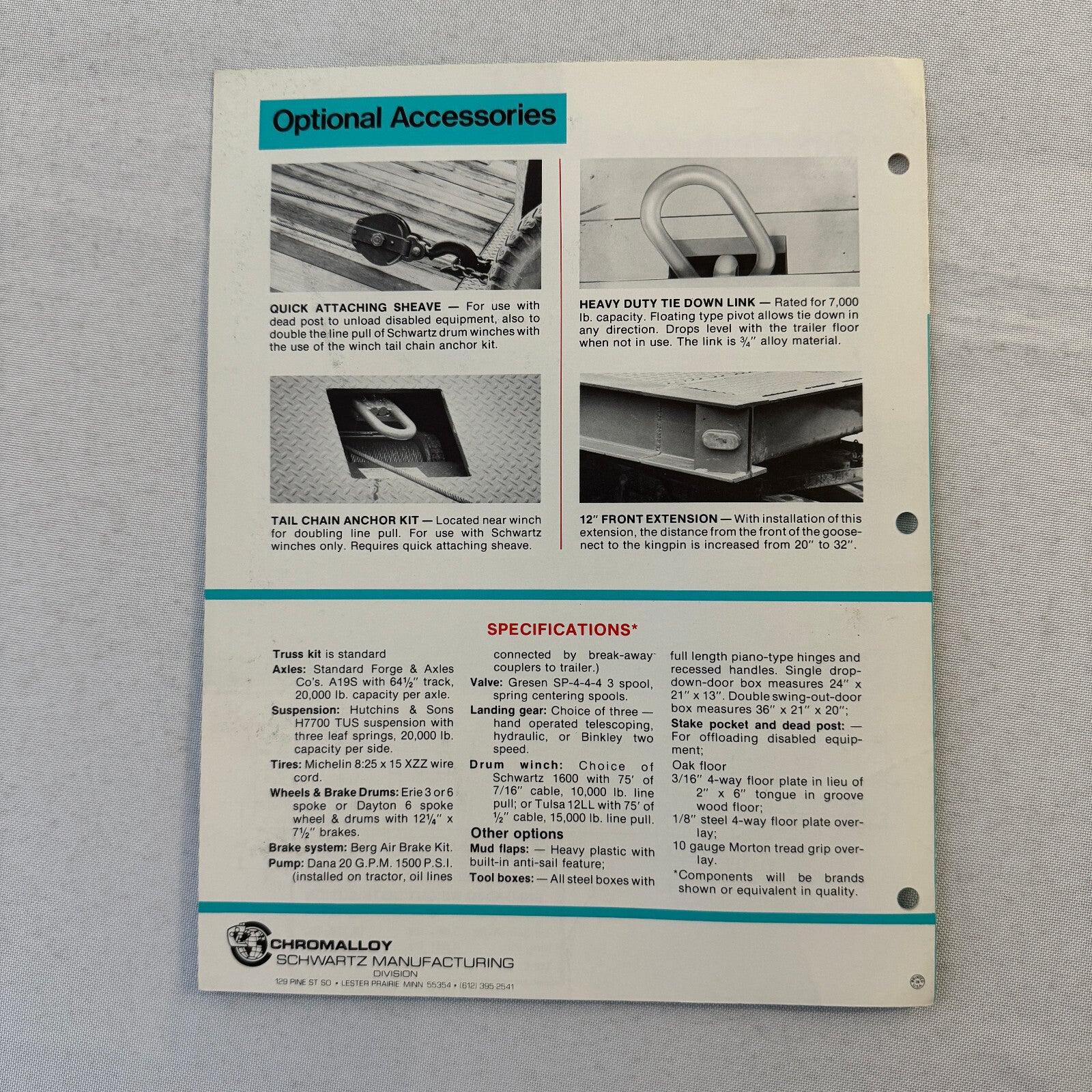 Schwartz Manufacturing Truck Semi Trailer Sales Brochure Catalog Lo-Boy Bi-Fold