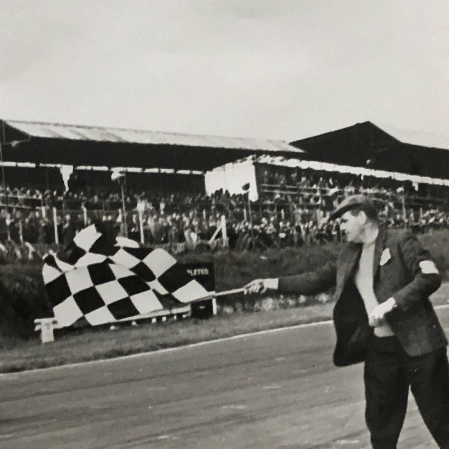 Vintage Racing Car Driver Photo Photograph Print - Car Crossing the Finish 