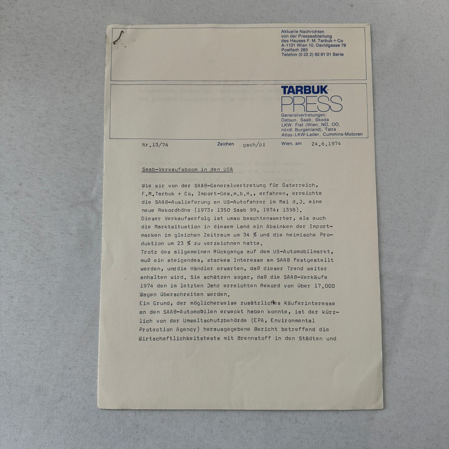 1974 Saab Press Kit Photos Press Releases GERMAN Saab 96 Saab 99L