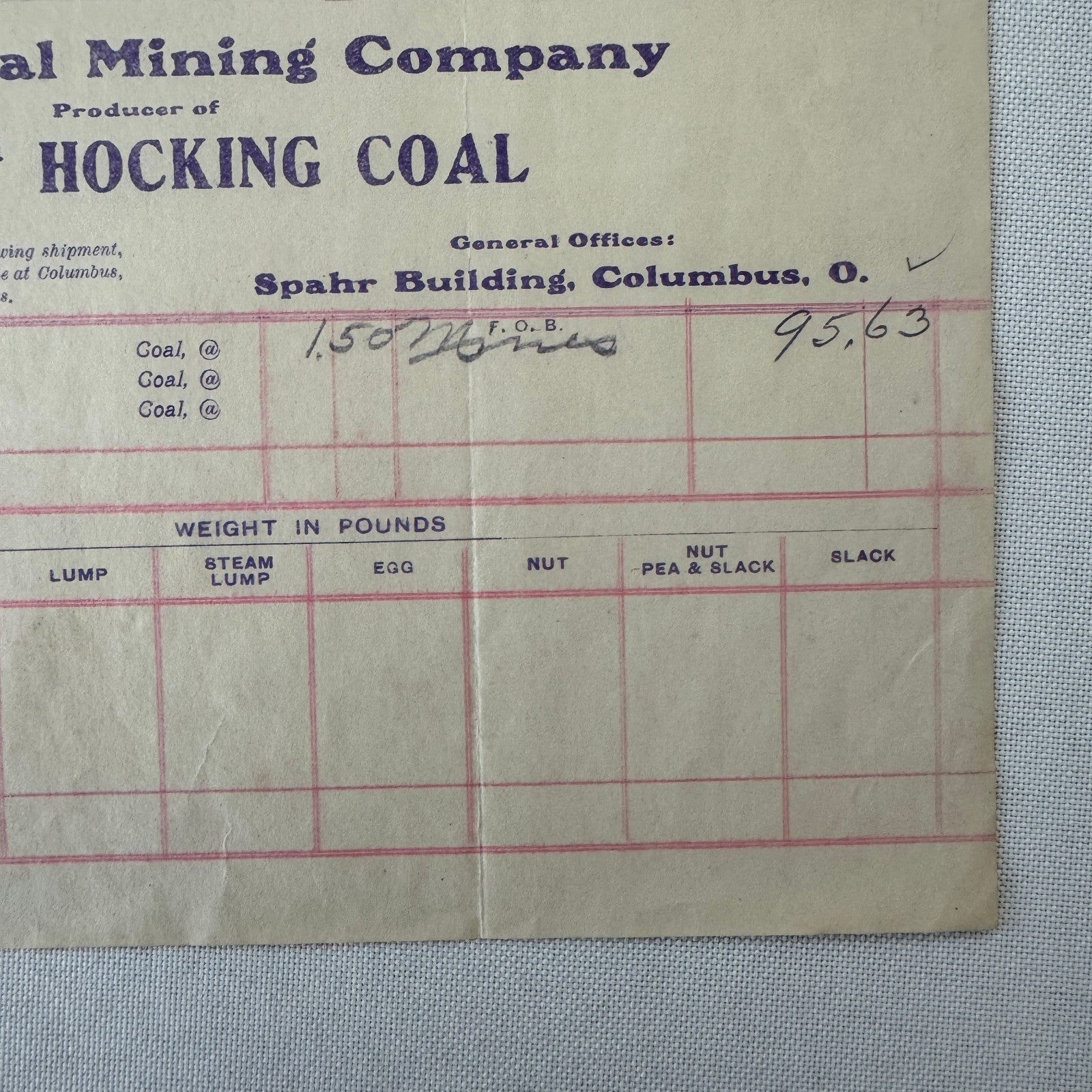 Johnson Coal Mining Company Receipt Invoice Document Letterhead 1908 Columbus OH