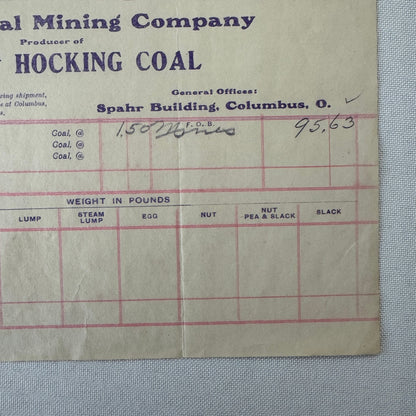 Johnson Coal Mining Company Receipt Invoice Document Letterhead 1908 Columbus OH