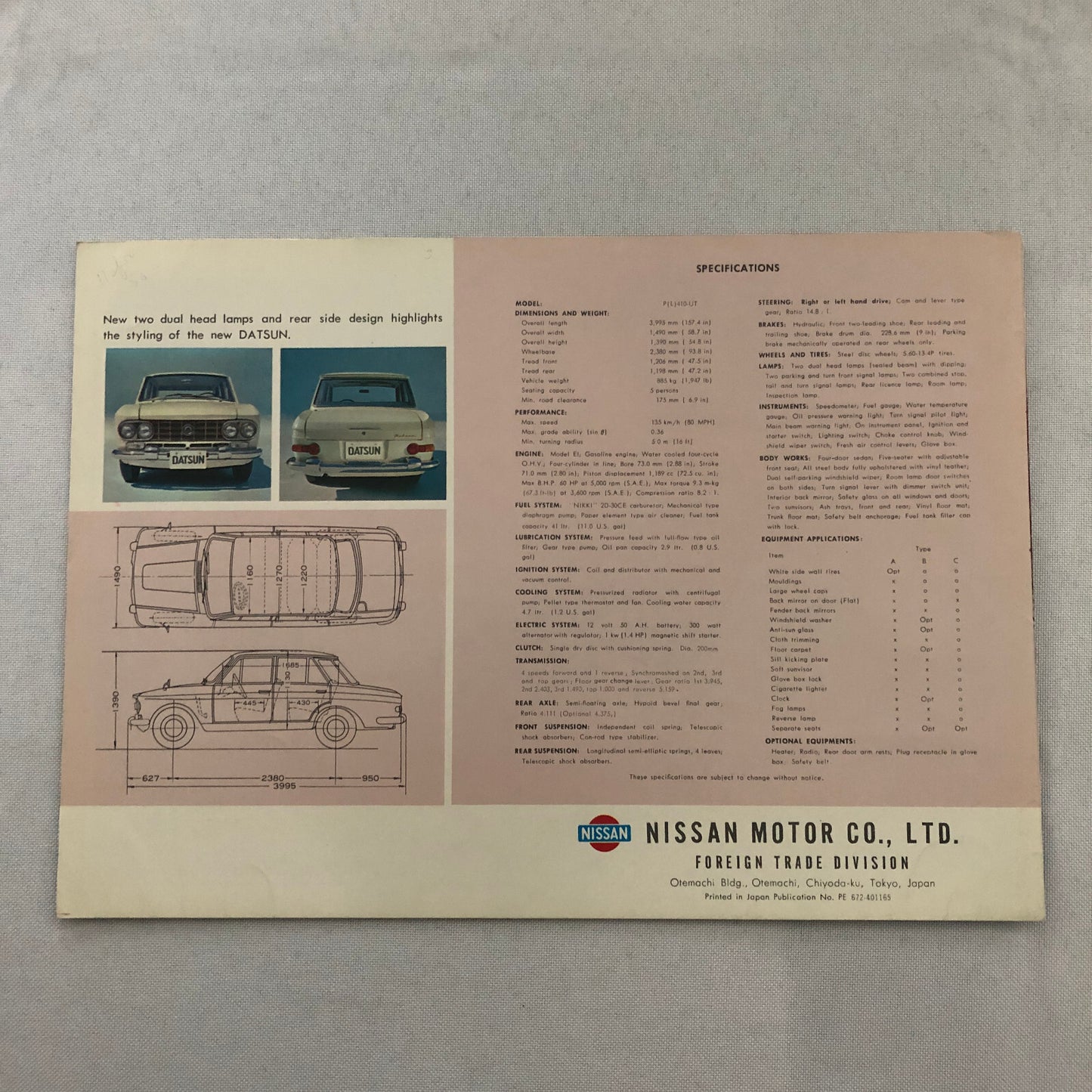 1964 Datsun Car Sales Brochure Catalog Advertising