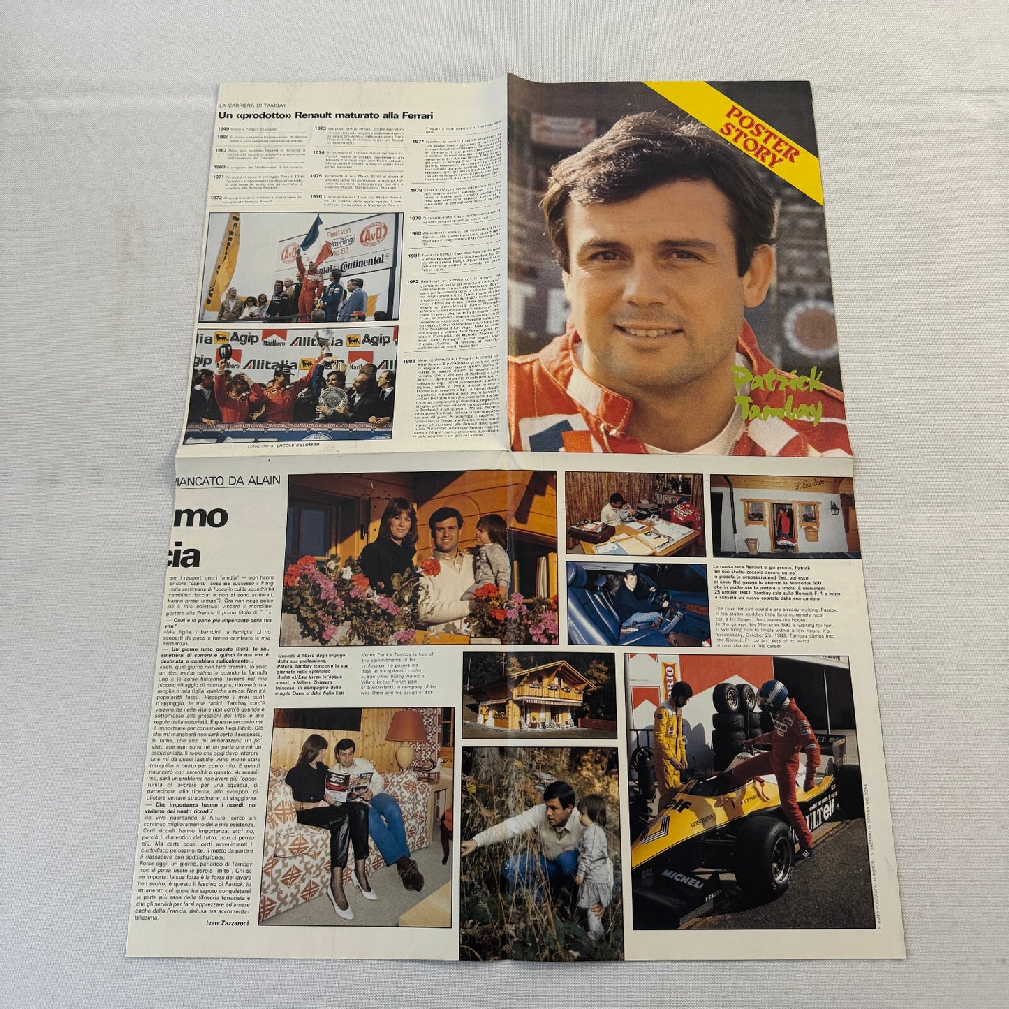 Patrick Tambay Vintage F1 Racing Poster Magazine Insert AutoSprint Renault ELF