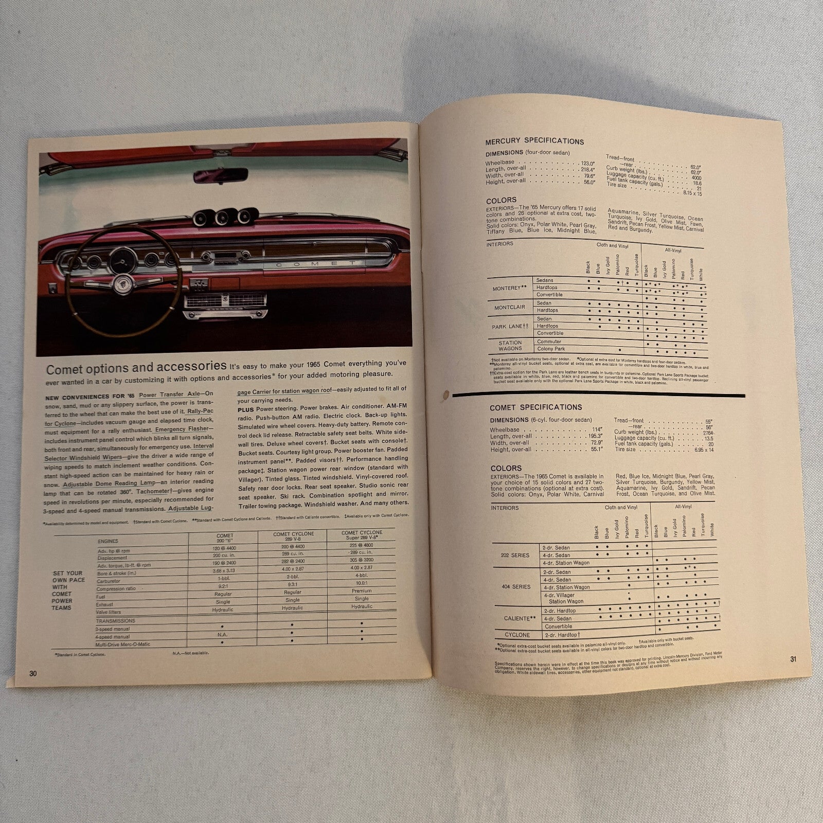 1965 Mercury Car Sales Brochure Catalog Park Lane Montclair Monterey Comet