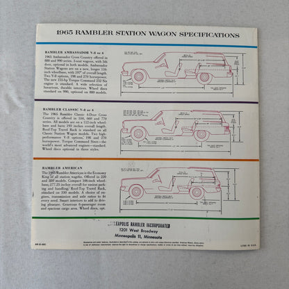 1965 Rambler Station Wagon Car Sales Brochure American Classic Ambassador