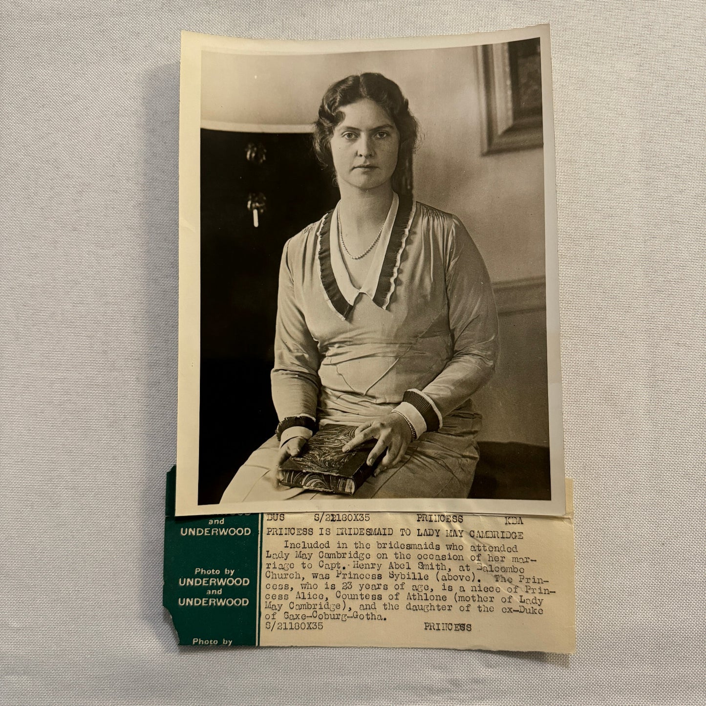 Princess Sibylla Bridesmaid at British Wedding Press Photo Photograph Vintage