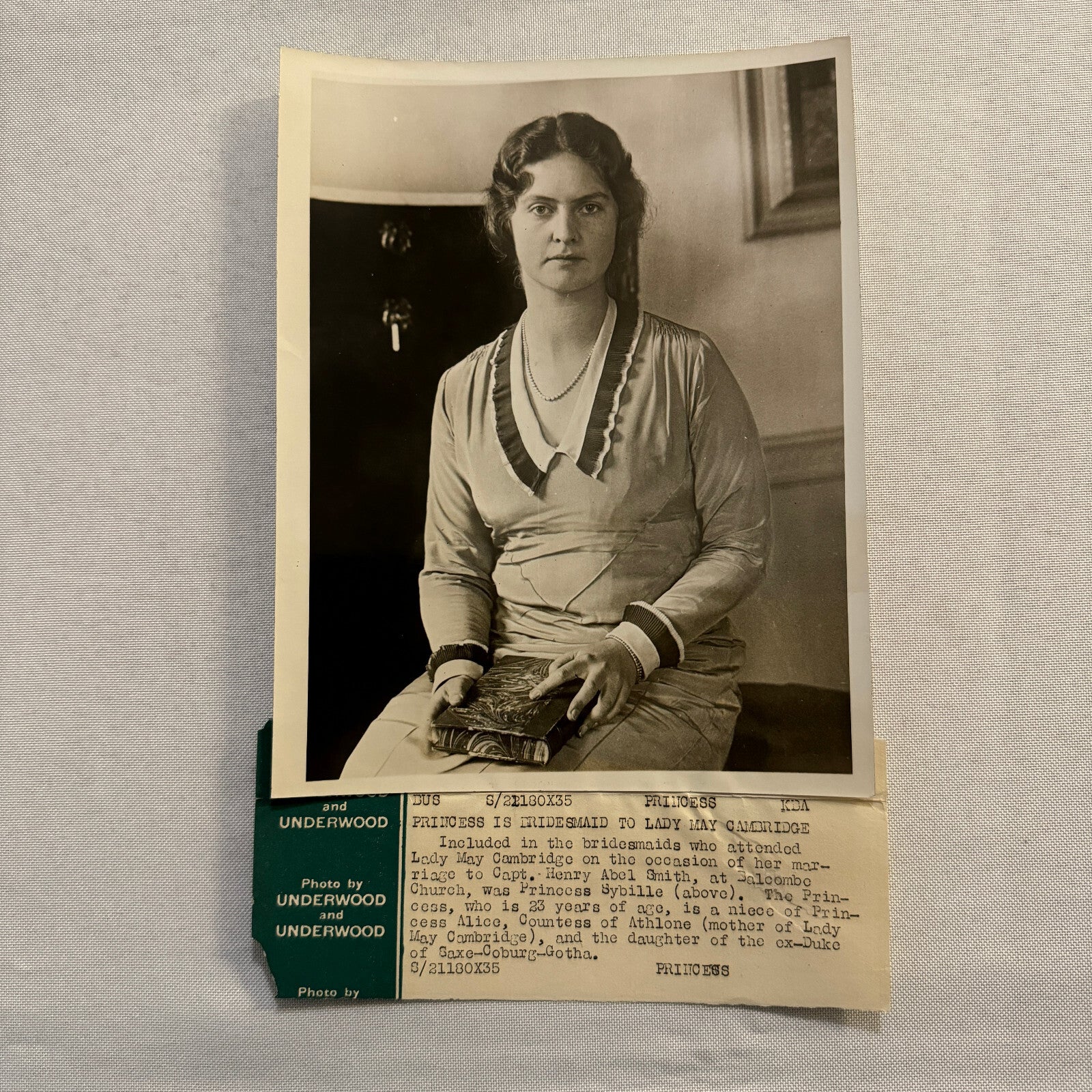 Princess Sibylla Bridesmaid at British Wedding Press Photo Photograph Vintage