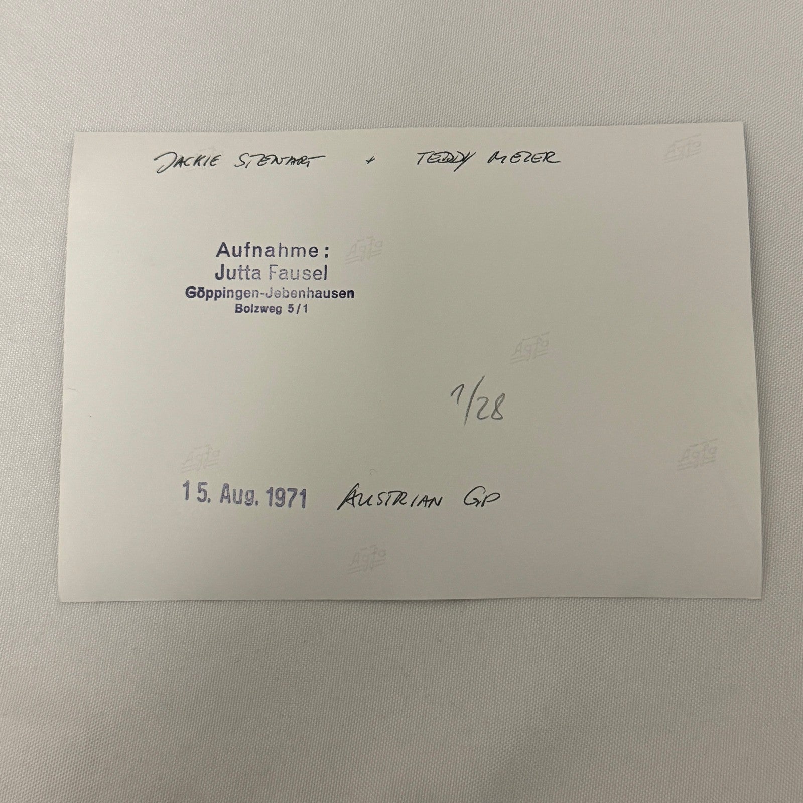 Vintage Racing Photo 1971 Austrian Grand Prix Jackie Stewart Teddy Meier