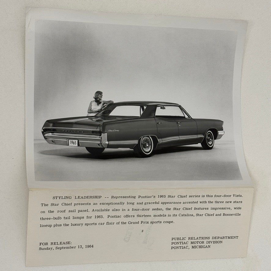 Vintage 1965 Pontiac Star Chief Car Factory Press Photo Photograph Print