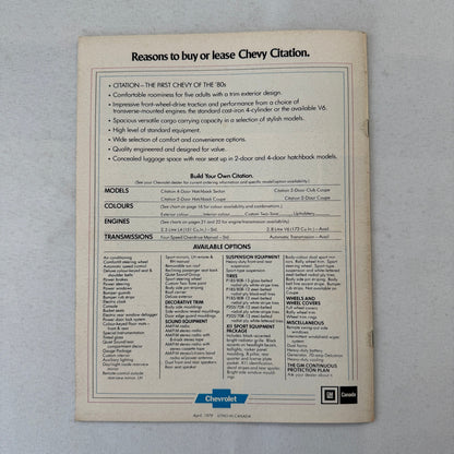 1980 Chevrolet Citation Car Sales Brochure Catalog Chevy X11 Club Coupe