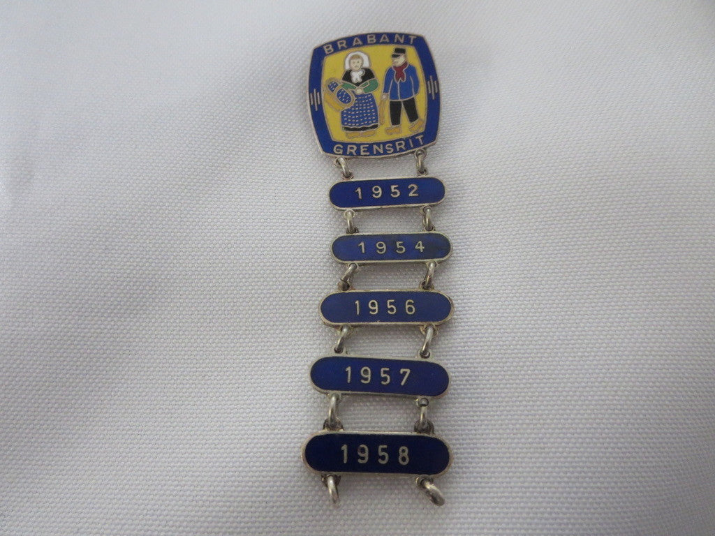Brabant Grensrit European Car Rally Pin with 5 Date Bars 1952 1954 1956 1957 +