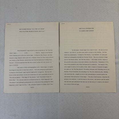 All The Way Home 1963 Movie Film Press Kit with Photo Press Release