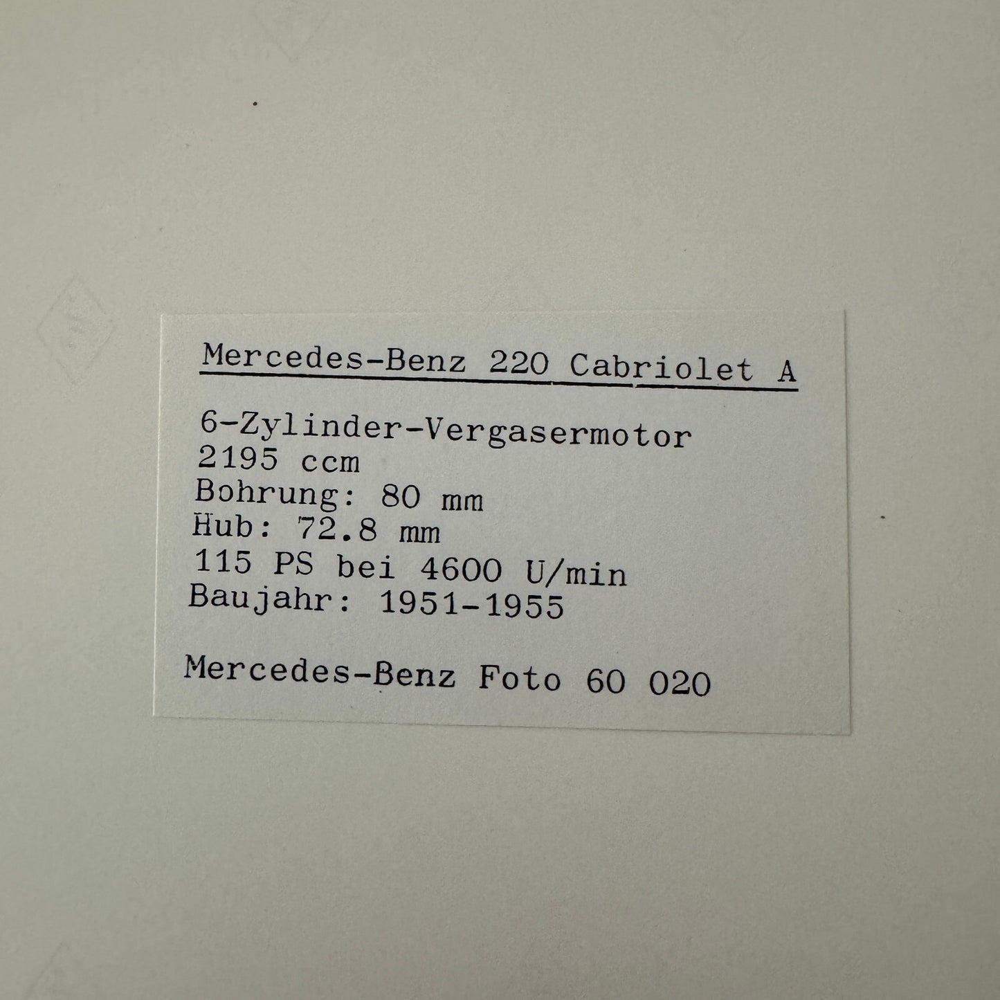 Mercedes Benz Typ 220 Cabriolet A Convertible Car Factory Press Photo Photograph