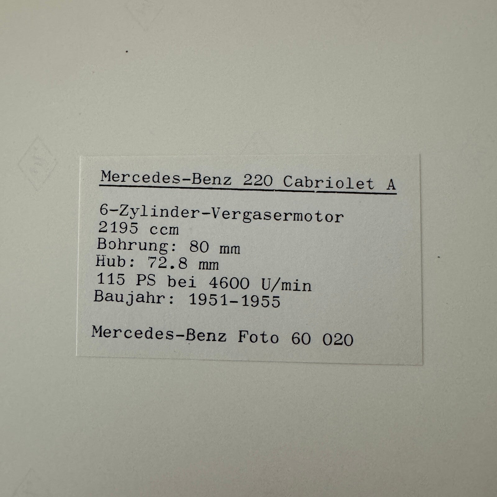 Mercedes Benz Typ 220 Cabriolet A Convertible Car Factory Press Photo Photograph