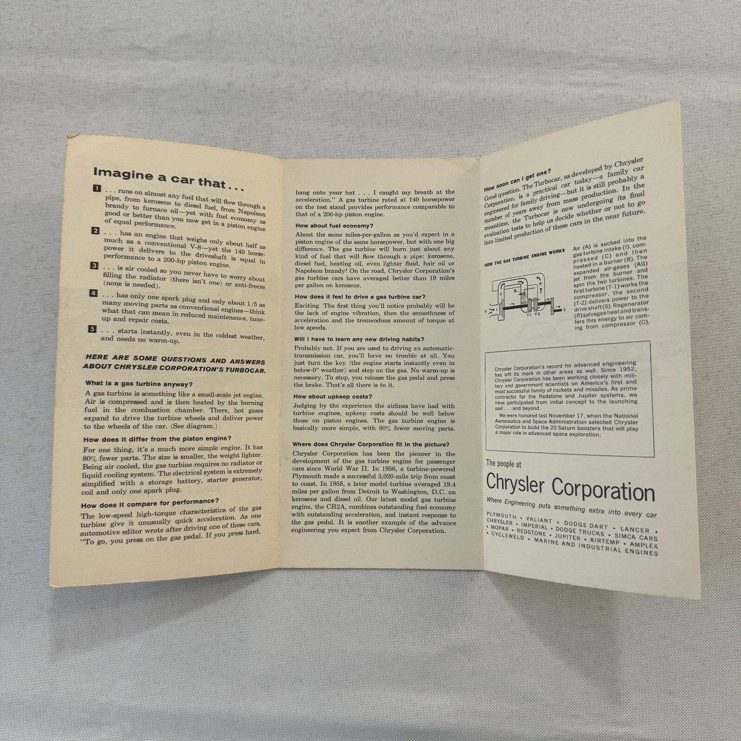 Chrysler Turbine Car Concept Prototype Brochure Dodge Turbo Dart Catalog