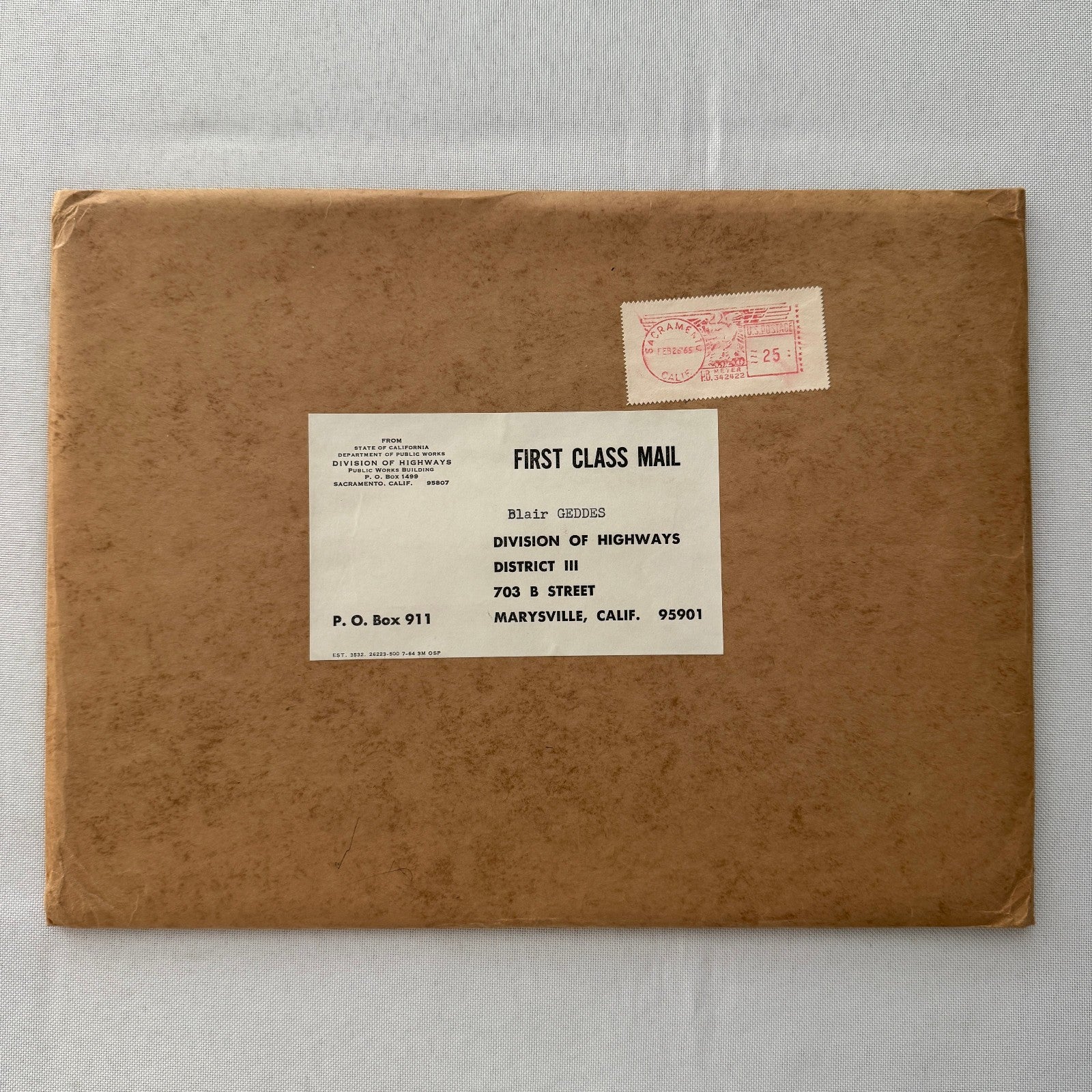 California Department of Highways Photograph Photo Civil Engineering Envelope