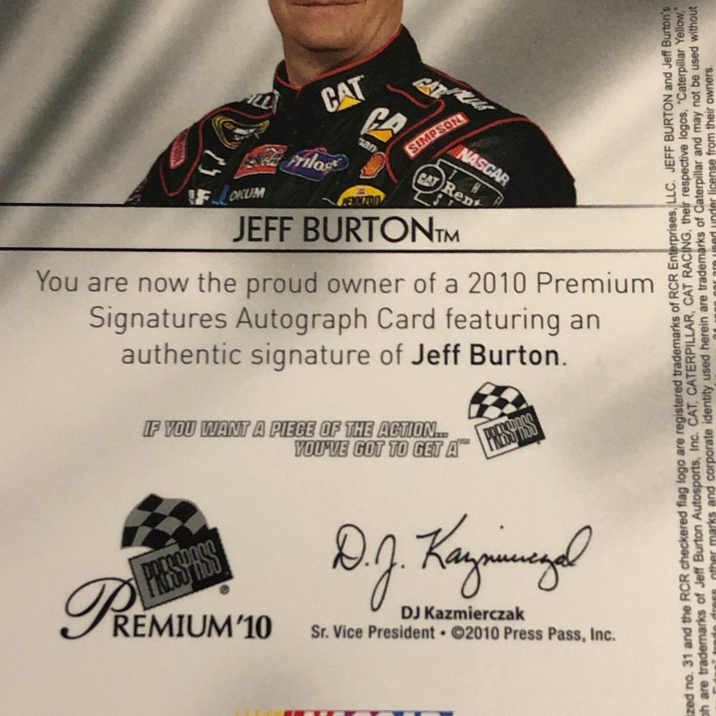 2010 Press Pass Premium Signatures Jeff Burton Auto Signed Autograph Card NASCAR