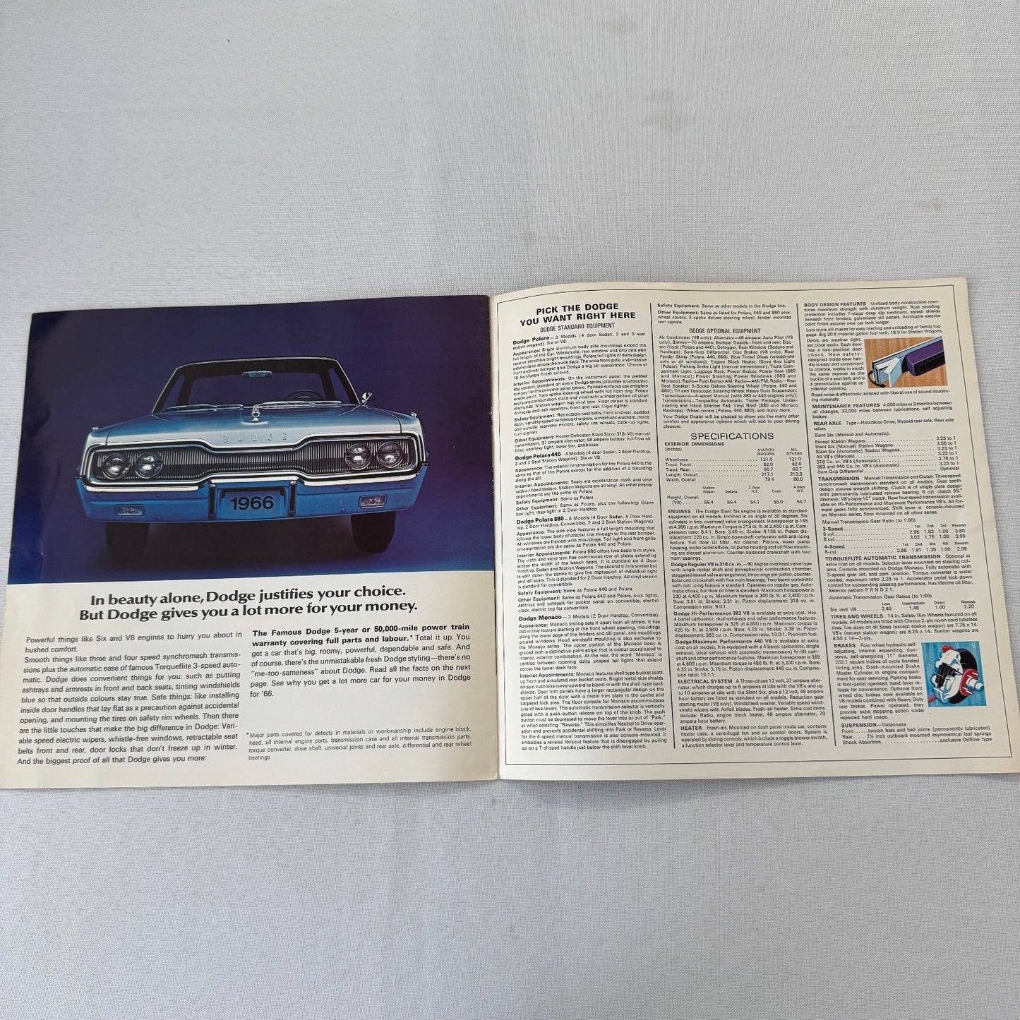 1966 Dodge Car Sales Brochure Catalog Monaco Polara 880 440 Vintage Automobile