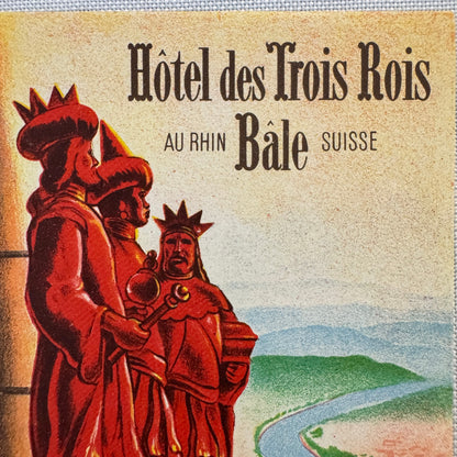 Vintage Hotel Travel Label Hotel des Trois Rois Bale Suisse Basel Switzerland