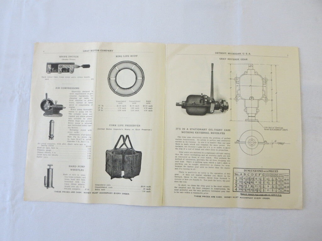 1909 Gray Motor Company Boat & Engine Accessory Sales Brochure Catalog 