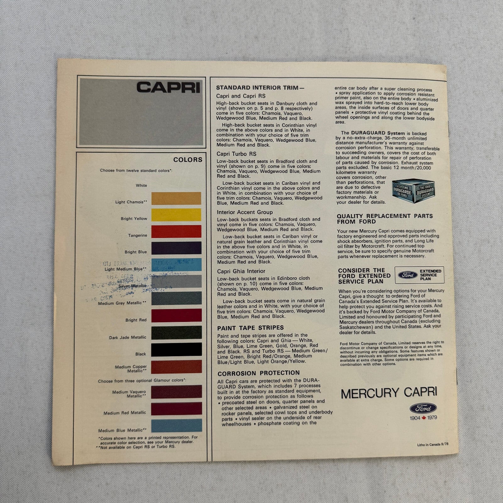 1979 Mercury Capri Car Sales Brochure Catalog Advertising Canadian