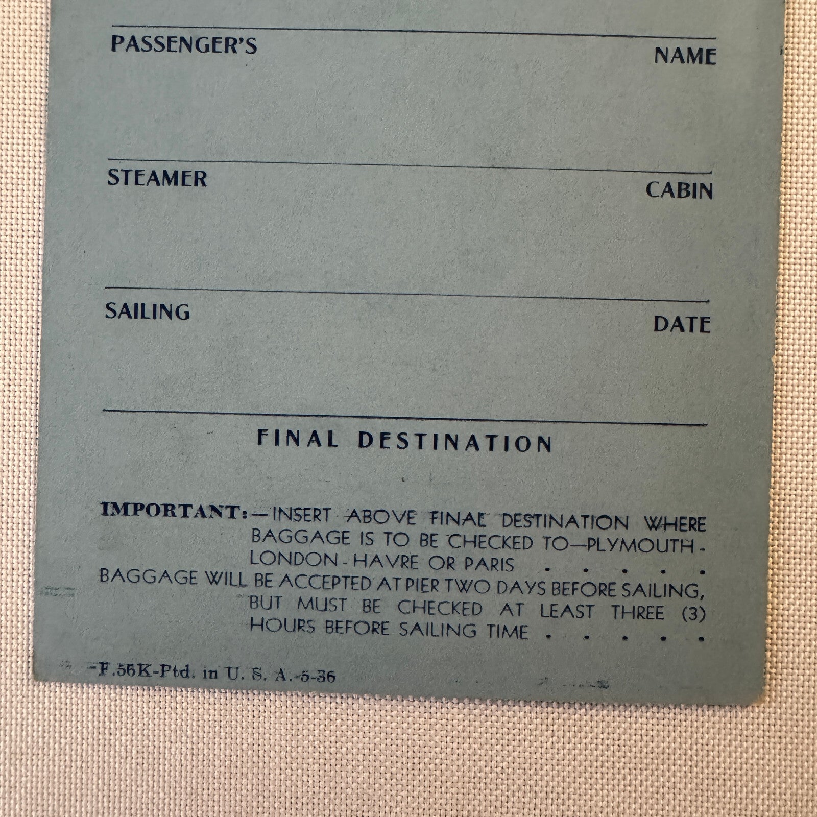 Vintage Steamship French Line Ship Luggage Tag Label New York NY North River