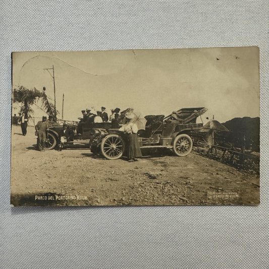 Vintage Real Photo Postcard RPPC People with Early Automobile Car Vehicle