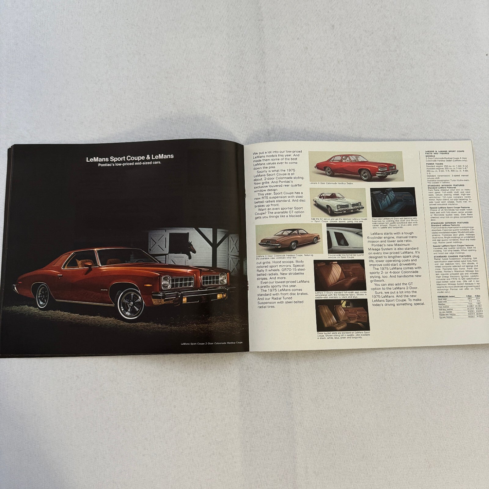 1975 Pontiac Car Sales Brochure Catalog Firebird Grand Am LeMans Grand Ville +