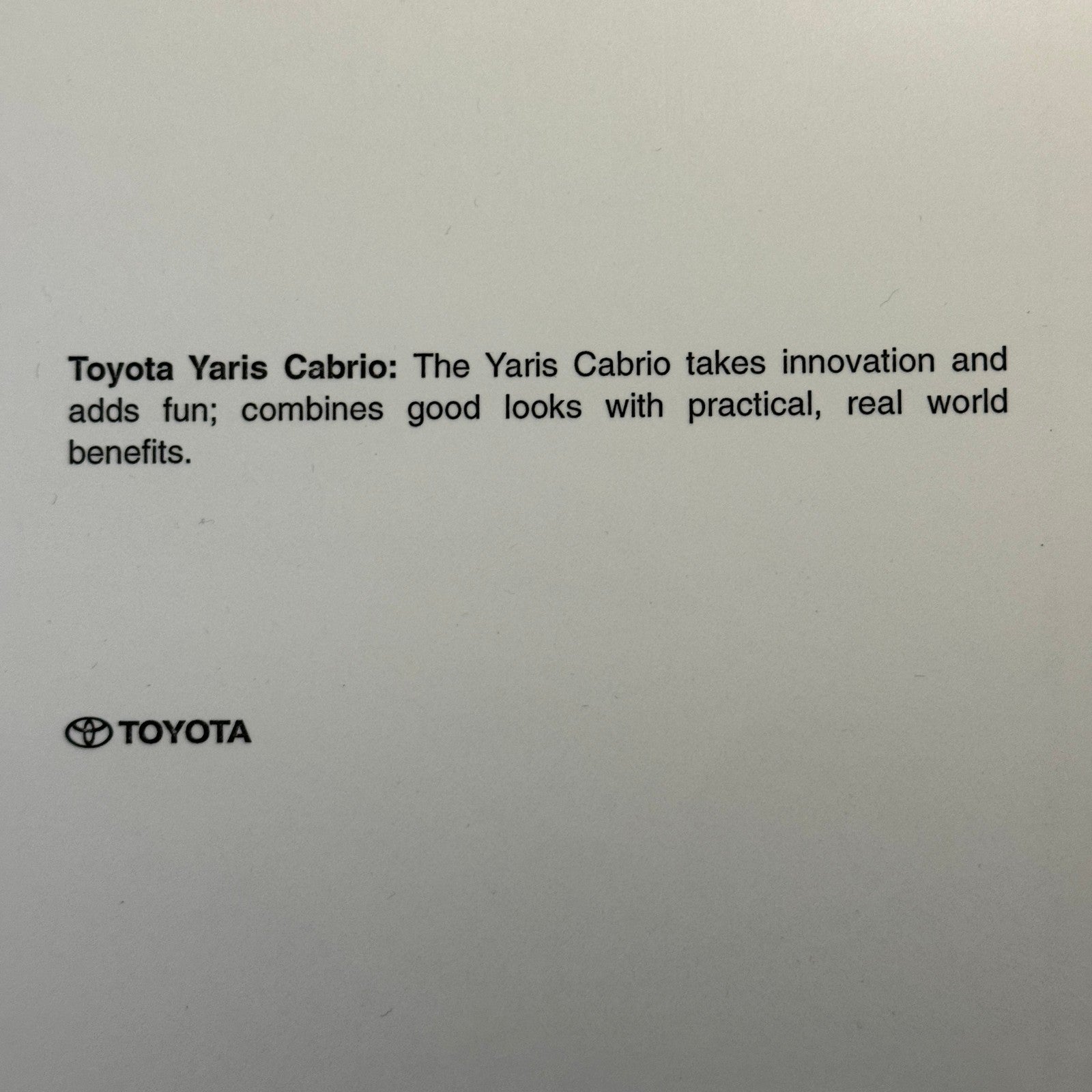 Toyota Yaris Cabriolet Factory Press Photo Photograph Print Yaris Convertible