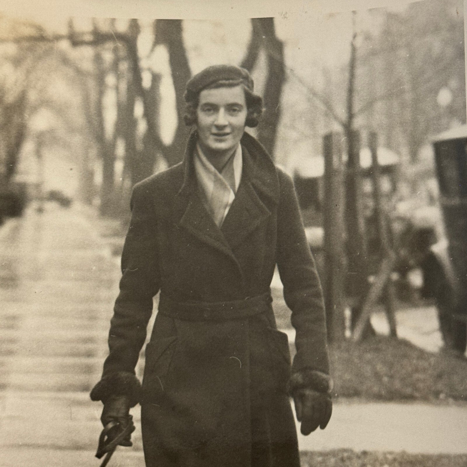 1933 Press Photo Photograph Daughter of Belgian Ambassador Walking Dog in Rain